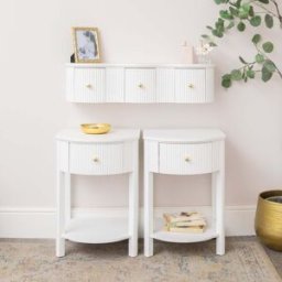 3 Drawer Reeded Wall Mounted Floating Dressing Table & Pair of Bedside Tables - Willow White Range Material: Furniture/Furniture Ranges/Willow Range/Willow White Range