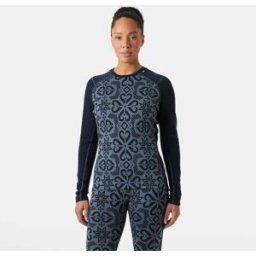 Helly Hansen Women's Lifa Merino Midweight Graphic Crew Base Layer Blue L - Navy Blue Nordic Rose Aop - Female