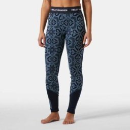 Helly Hansen Women's Lifa Merino Midweight Graphic Base Layer Trousers Blue M - Navy Blue Nordic Rose Aop - Female