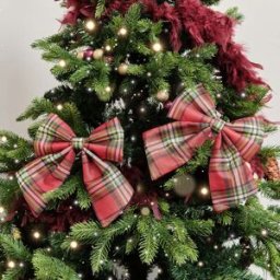 Set of 2 Green & Red Tartan Decorative Bow - 24cm Material: Christmas