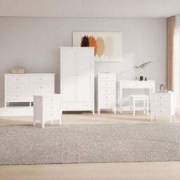 Double Wardrobe, 6 Drawer Chest of Drawers, Tall 5 Drawer Bedside Table, Pair of 3 Drawer Bedside Tables and Dressing Table Set - Hales White Range Material: Furniture/Furniture Ranges/Hales Range/Hales White Range