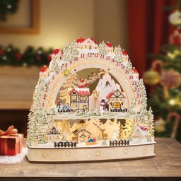 Wooden LED Advent Christmas Calendar Alpine Scene Countdown Star Timer Batteries