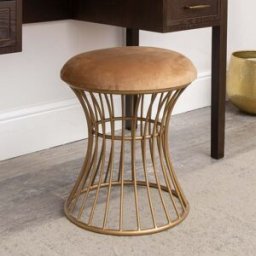 Antique Gold Metal Detailed Upholstered Dressing Table Stool Material: Furniture/Stools