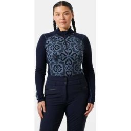 Helly Hansen Women's Lifa Merino Midweight Graphic 1/2 Zip Base Layer Blue XL - Navy Blue Nordic Rose Aop - Female