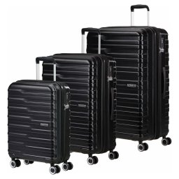 American Tourister PowerStack 3 Piece Spinner Luggage Set Black ABS TSA Lock