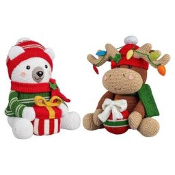 16" Christmas Knit Shelf Sitters Set of 2 Penguin|Tree|Polar Bear|Moose XMAS - Moose & Polar Bear