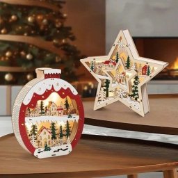Light Up Wooden Holiday Icons Set of 2 LED Christmas Decoration - Bell & Star