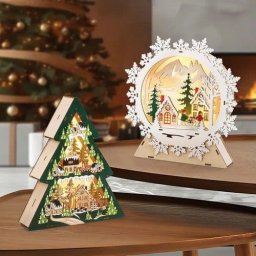 Light Up Wooden Holiday Icons Set of 2 LED Christmas Decoration - Tree & Snowflake
