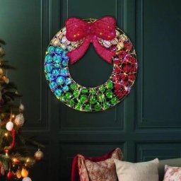 24 Inch Christmas Ornament Wreath LED Light Up Holiday Decoration Red Gold - Red