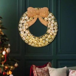 24 Inch Christmas Ornament Wreath LED Light Up Holiday Decoration Red Gold - Gold