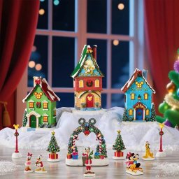 Disney Christmas Village 13 Piece Set Light Up Musical Mickey Friends Decor