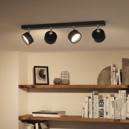 Philips Bracia LED 4-bulb downlight, black, Black, Living / Dining Room, Aluminium, Modern, Ceiling Light
