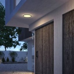 Philips SuperSlim LED IP54 Ã˜ 25cm 2,700K black Superslim, dimmable, Black, Bathroom, metal, Ceiling Light Outdoor