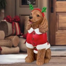 26" Christmas Dog Statue Figurine Greeter Resin Ornament Spaniel Retriever XMAS - Cocker Spaniel