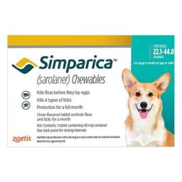 Simparica Flea & Tick Chewables For Dogs 22.1-44 Lbs (Blue) 6 Doses