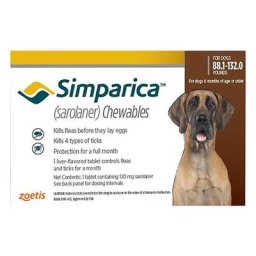 Simparica Flea & Tick Chewables For Dogs 88.1-132 Lbs (Red) 6 Doses