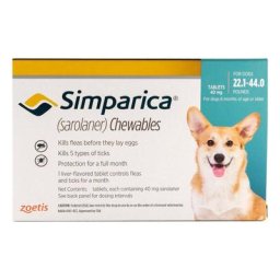 Simparica 40mg For Medium Dogs 10-20kg (22 To 44lbs) Blue 6 Doses