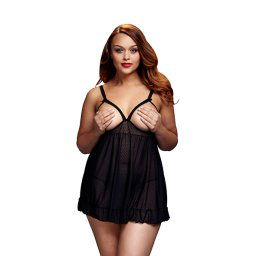 Baci - Black Sheer Babydoll & Open Cup Bra Panty Queen Size