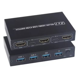 4K UltraHD 2 Port HDMI KVM Switch with USB Type C Ports and USB Hub Functions 3840 x 2160 Resolution