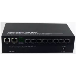 10 Port SFP Gigabit Fiber Media Converter with 8xSFP 1.25Gbps Ports & 2 x Gigabit RJ45 Network Ports