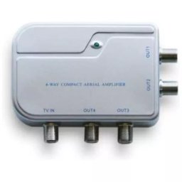 4 Way Powered Active RF Splitter / Compact Aerial Splitter with RF Amplifier and DC Power Pass