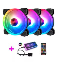 120mm PC LED Fan Kit (3 Fans) with Controller and Remote RGB Computer Case Cooling Fan Kit Coolmoon