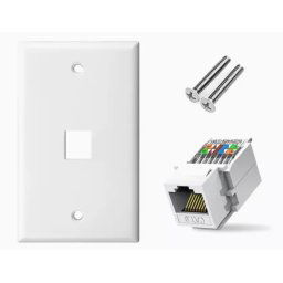 Tool-Less RJ45 Keystone Jack + 4x2 Wall Plate for PC/Laptop/Gaming Console Network Port Outlet on wall or wallbox