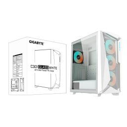 Gigabyte C301 Glass White ATX Mid Tower PC Case with 4mm tempered Glass Side Panel