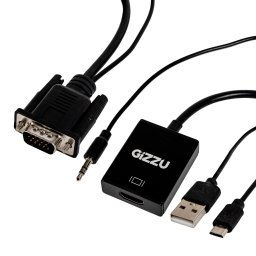 Gizzu 1080P VGA to HDMI Adapter with Audio (2 pack by Valotronics)