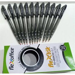 Flexoffice 0.7mm Black Retractable Gel Pens box of 12 (3 pack by Valotronics)