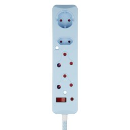 SWITCHED 4 Way Medium Surge Protected Multiplug 0.5M Braided Cord Blue