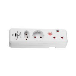 SWITCHED 3 PIN Adaptor -1x16A1X10A1x5A Euro 5V2.4A Type C + Type A Medium Surge