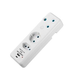 SWITCHED 3 PIN Adaptor-1x16A1X10A1x5A Euro+5V 2.4AType C+Type A