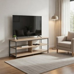 Bragg Essential 1.1m TV Stand with Storage Shelves, Oak & Black